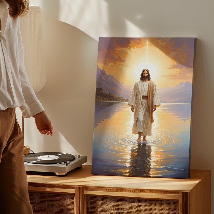 Jesus Walking on Water Canvas – Radiant Christian Wall Art of Divine Presence and Miracle - Gifitto
