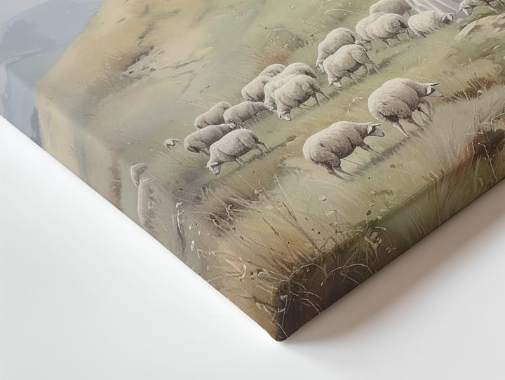 Jesus Watching Over Sheep Canvas – Minimalist Christian Wall Art of Divine Guidance and Peace - Gifitto