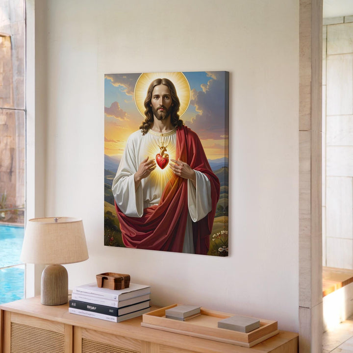 Sacred Heart Jesus Canvas – Reverent Christian Wall Art of Divine Love and Mercy - Gifitto