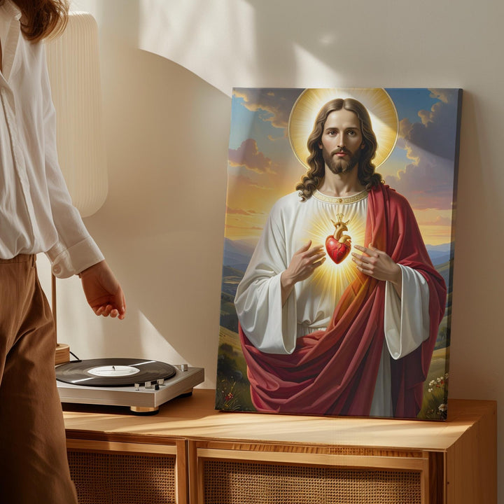 Sacred Heart Jesus Canvas – Reverent Christian Wall Art of Divine Love and Mercy - Gifitto