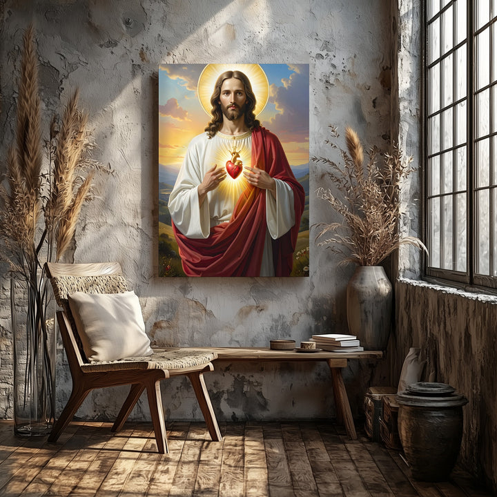 Sacred Heart Jesus Canvas – Reverent Christian Wall Art of Divine Love and Mercy - Gifitto