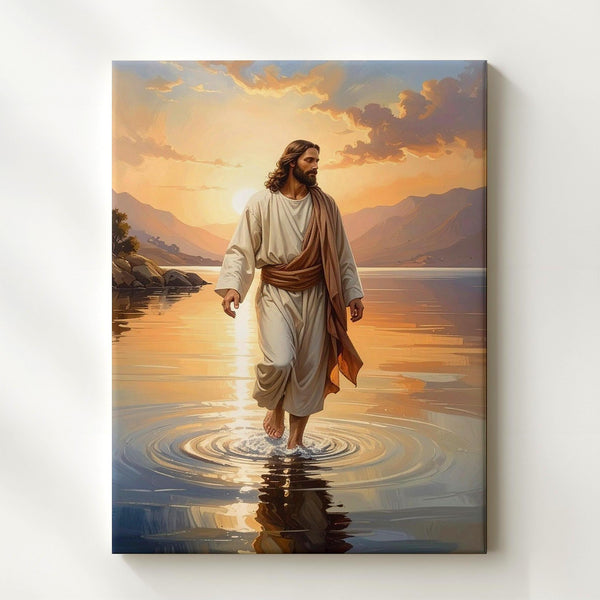 Jesus Walking on Water Canvas – Serene Christian Wall Art of Miracle and Divine Presence - Gifitto