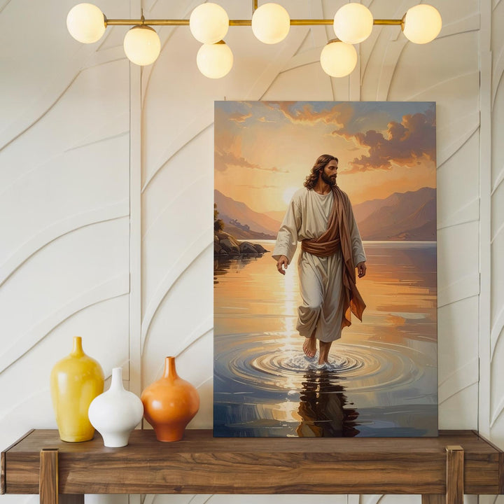 Jesus Walking on Water Canvas – Serene Christian Wall Art of Miracle and Divine Presence - Gifitto