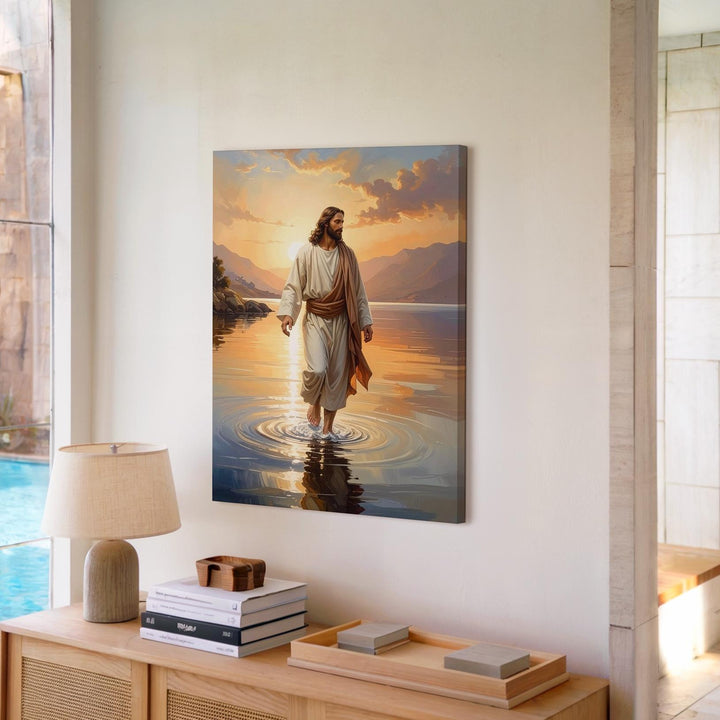 Jesus Walking on Water Canvas – Serene Christian Wall Art of Miracle and Divine Presence - Gifitto