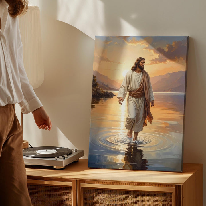 Jesus Walking on Water Canvas – Serene Christian Wall Art of Miracle and Divine Presence - Gifitto