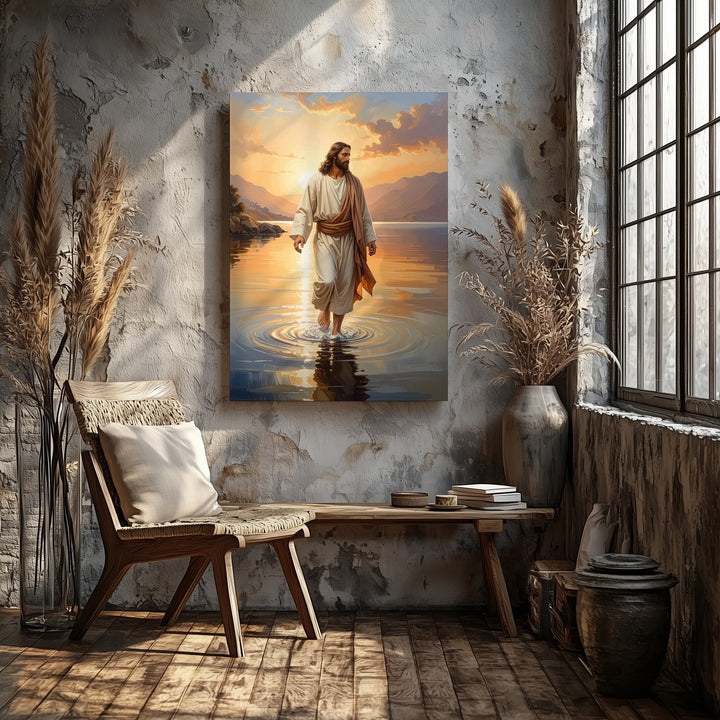 Jesus Walking on Water Canvas – Serene Christian Wall Art of Miracle and Divine Presence - Gifitto