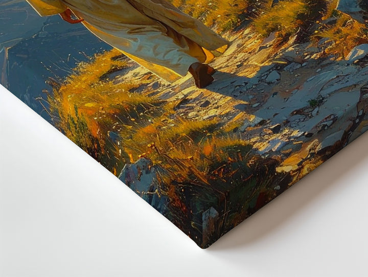Jesus Walking Along Rocky Path Canvas – Serene Christian Wall Art of Pilgrimage and Divine Purpose - Gifitto