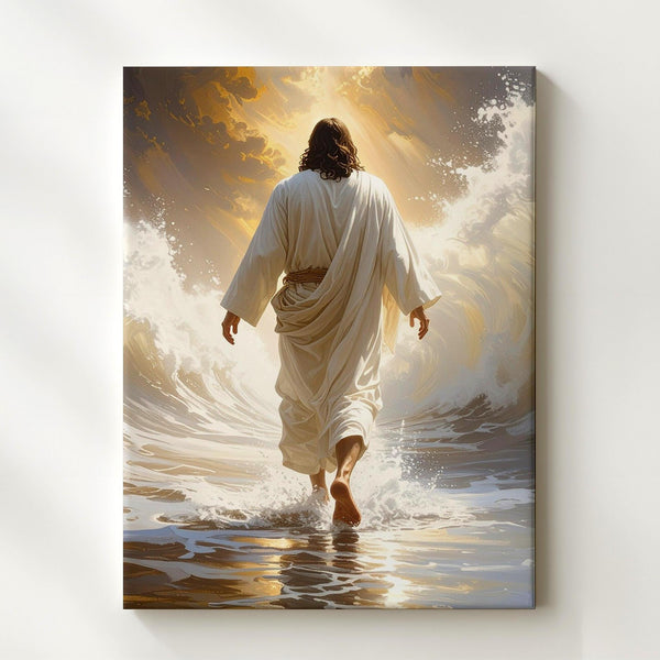 Jesus Walking Through Clouds Canvas – Mystical Christian Wall Art of Ascension and Divine Light - Gifitto