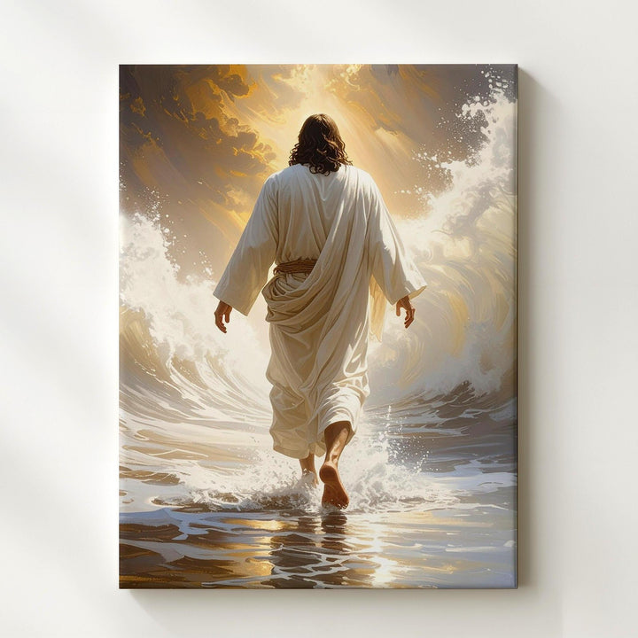 Jesus Walking Through Clouds Canvas – Mystical Christian Wall Art of Ascension and Divine Light - Gifitto