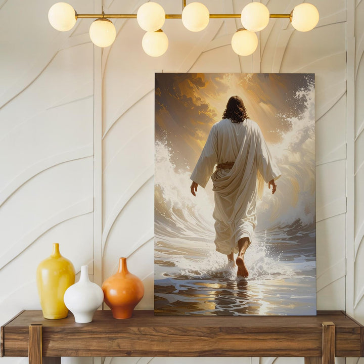 Jesus Walking Through Clouds Canvas – Mystical Christian Wall Art of Ascension and Divine Light - Gifitto