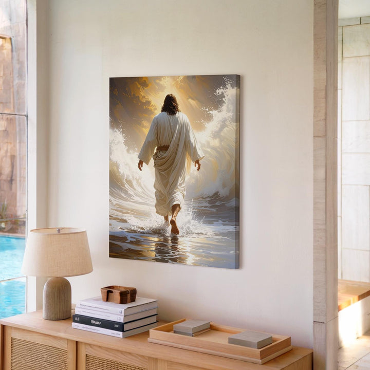 Jesus Walking Through Clouds Canvas – Mystical Christian Wall Art of Ascension and Divine Light - Gifitto