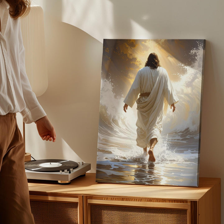 Jesus Walking Through Clouds Canvas – Mystical Christian Wall Art of Ascension and Divine Light - Gifitto