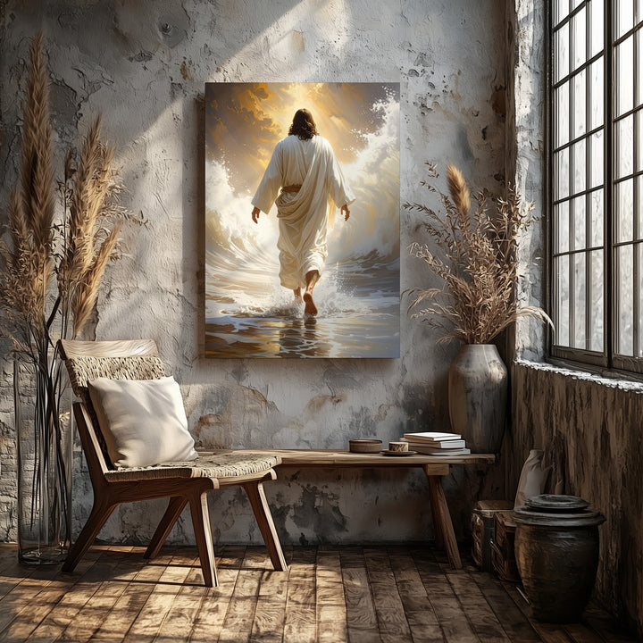 Jesus Walking Through Clouds Canvas – Mystical Christian Wall Art of Ascension and Divine Light - Gifitto