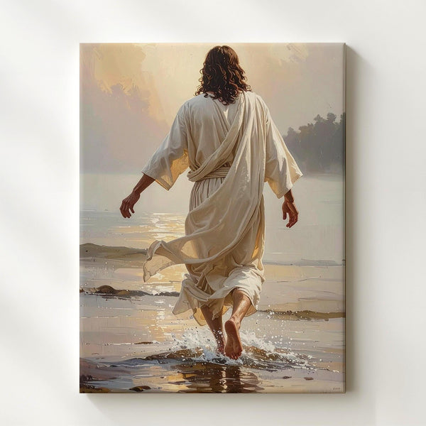 Jesus Walking Barefoot on Water Canvas – Serene Christian Wall Art of Faith and Divine Journey - Gifitto