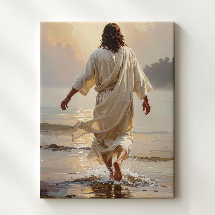 Jesus Walking Barefoot on Water Canvas – Serene Christian Wall Art of Faith and Divine Journey - Gifitto