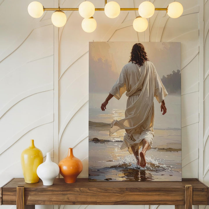 Jesus Walking Barefoot on Water Canvas – Serene Christian Wall Art of Faith and Divine Journey - Gifitto