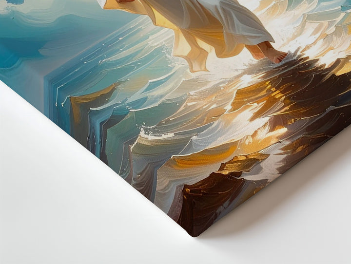 Jesus Walking on Glowing Ocean Canvas – Serene Christian Wall Art of Miracle and Divine Peace - Gifitto