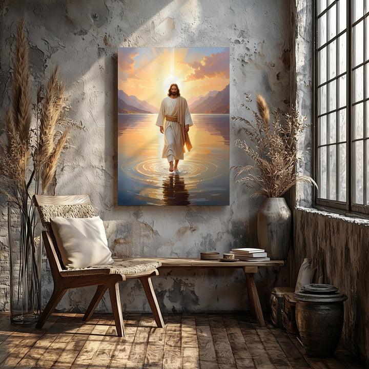Jesus Walking Toward Viewer Canvas – Reflective Christian Wall Art of Divine Invitation and Grace - Gifitto