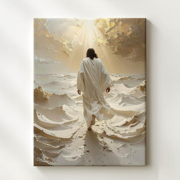 Jesus Walking Through Divine Landscape Canvas – Ethereal Christian Wall Art of Transcendence and Spiritual Elevation - Gifitto