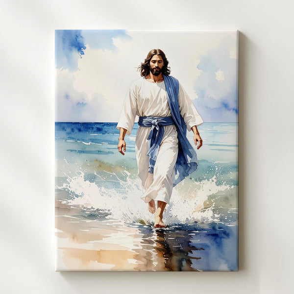 Jesus Walking on Water Canvas – Serene Christian Wall Art of Divine Miracle and Peace - Gifitto