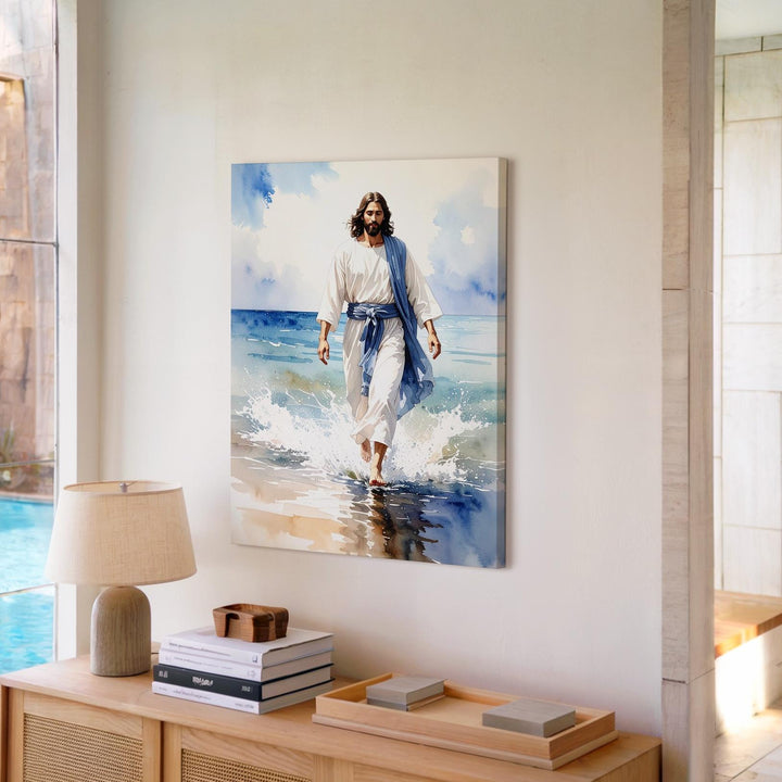 Jesus Walking on Water Canvas – Serene Christian Wall Art of Divine Miracle and Peace - Gifitto
