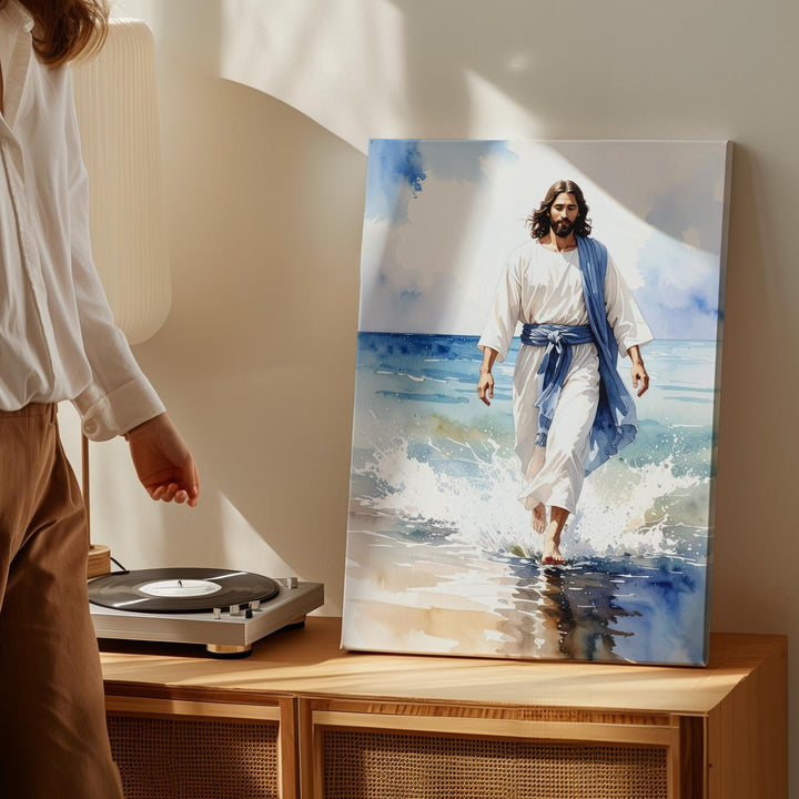Jesus Walking on Water Canvas – Serene Christian Wall Art of Divine Miracle and Peace - Gifitto
