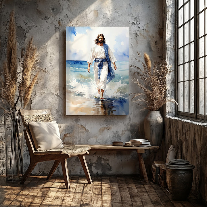 Jesus Walking on Water Canvas – Serene Christian Wall Art of Divine Miracle and Peace - Gifitto