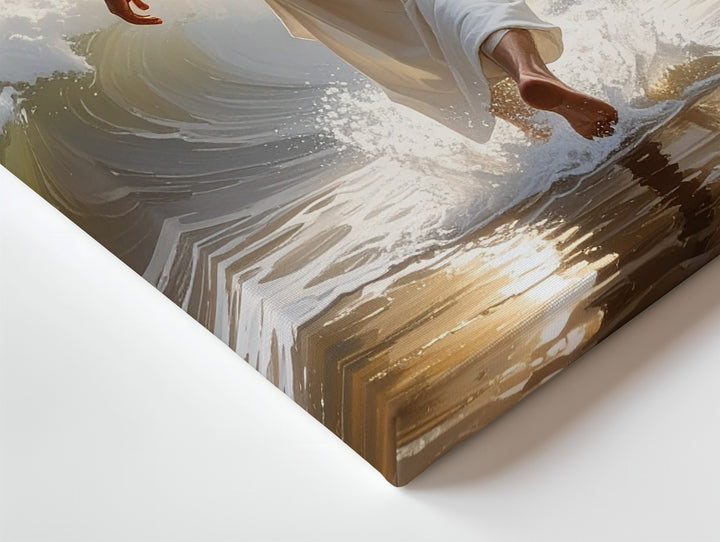 Jesus Walking on Water from Behind Canvas – Ethereal Christian Wall Art of Divine Authority and Peace - Gifitto