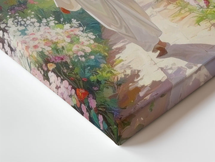 Garden of Renewal Canvas – Jesus Walking Through Blooming Floral Path - Gifitto