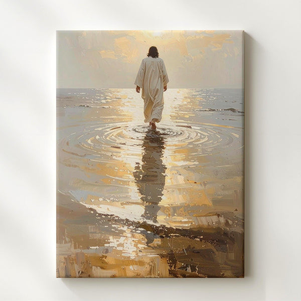 Jesus Walking on Golden Waters Canvas – Serene Christian Wall Art of Divine Trust and Grace - Gifitto