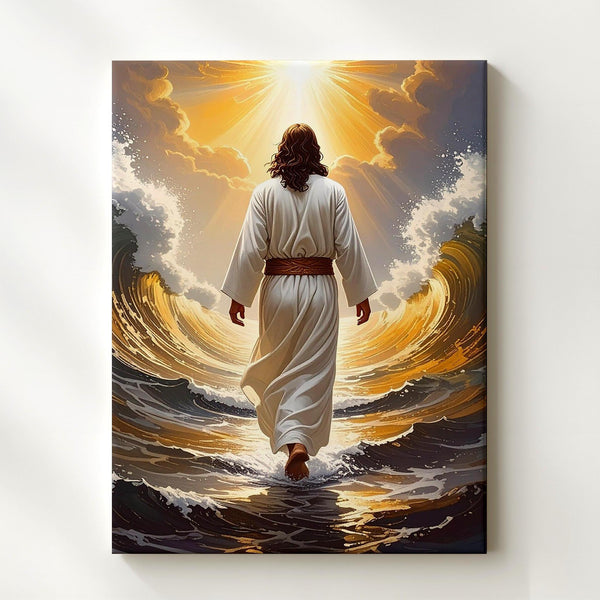 Jesus Walking Toward Divine Light Canvas – Radiant Christian Wall Art of Ascension and Glory - Gifitto