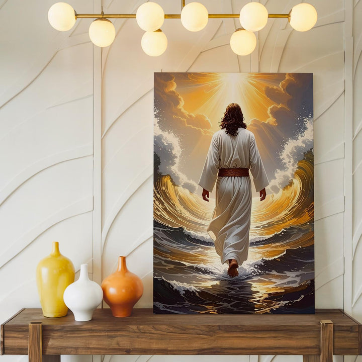 Jesus Walking Toward Divine Light Canvas – Radiant Christian Wall Art of Ascension and Glory - Gifitto