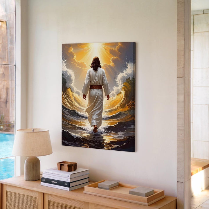 Jesus Walking Toward Divine Light Canvas – Radiant Christian Wall Art of Ascension and Glory - Gifitto