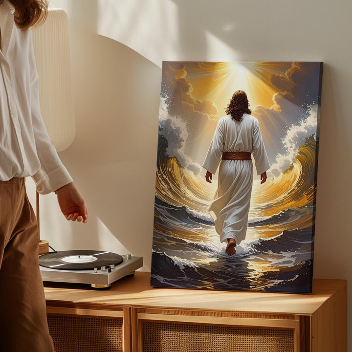 Jesus Walking Toward Divine Light Canvas – Radiant Christian Wall Art of Ascension and Glory - Gifitto