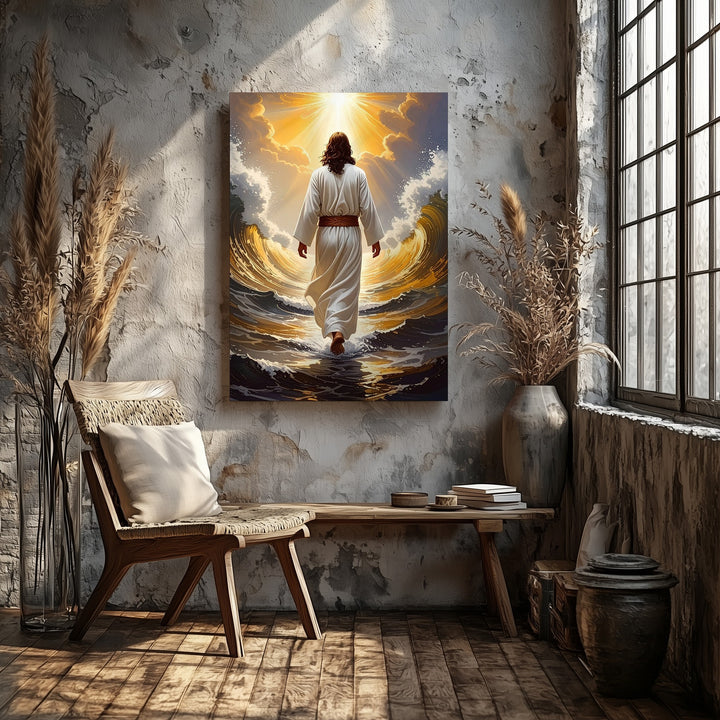Jesus Walking Toward Divine Light Canvas – Radiant Christian Wall Art of Ascension and Glory - Gifitto