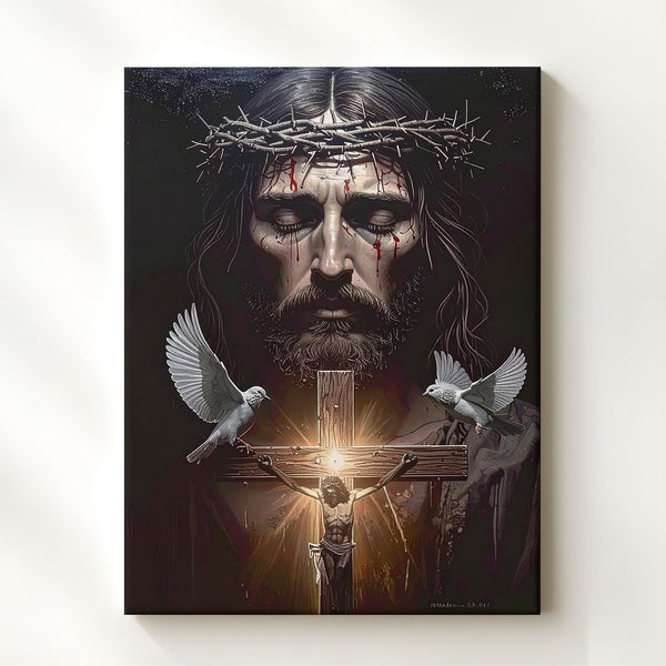 Jesus with Crown of Thorns Canvas – Dramatic Christian Wall Art of Suffering and Redemption - Gifitto