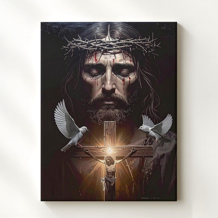 Jesus with Crown of Thorns Canvas – Dramatic Christian Wall Art of Suffering and Redemption - Gifitto