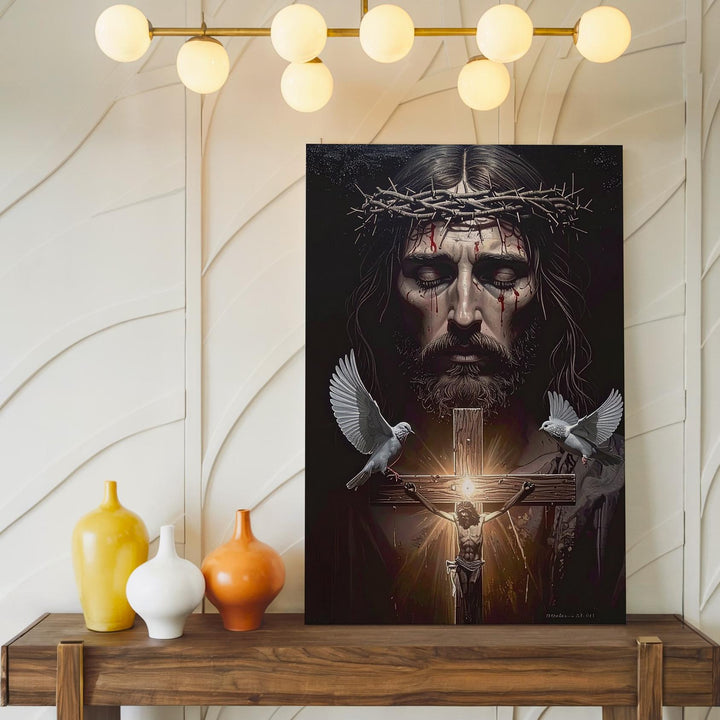 Jesus with Crown of Thorns Canvas – Dramatic Christian Wall Art of Suffering and Redemption - Gifitto