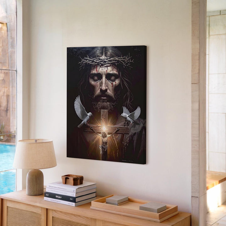 Jesus with Crown of Thorns Canvas – Dramatic Christian Wall Art of Suffering and Redemption - Gifitto