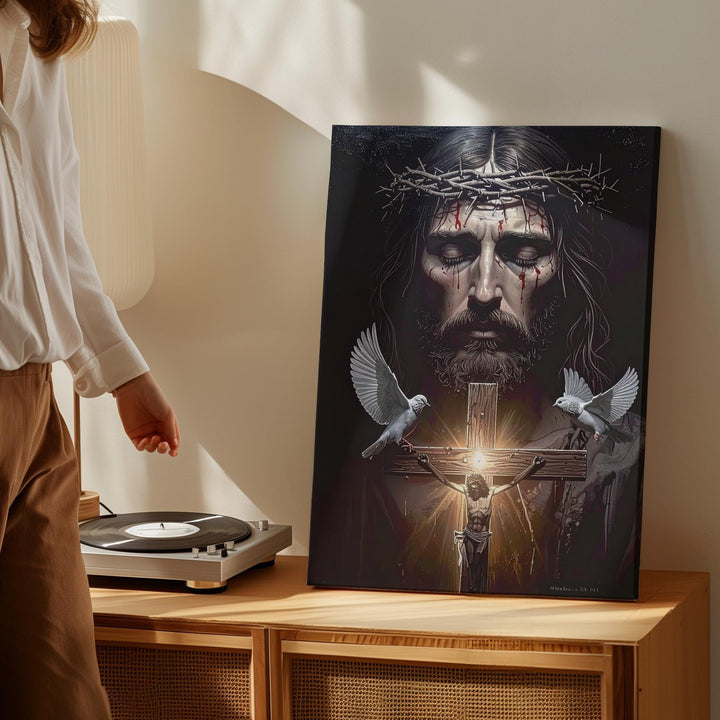 Jesus with Crown of Thorns Canvas – Dramatic Christian Wall Art of Suffering and Redemption - Gifitto