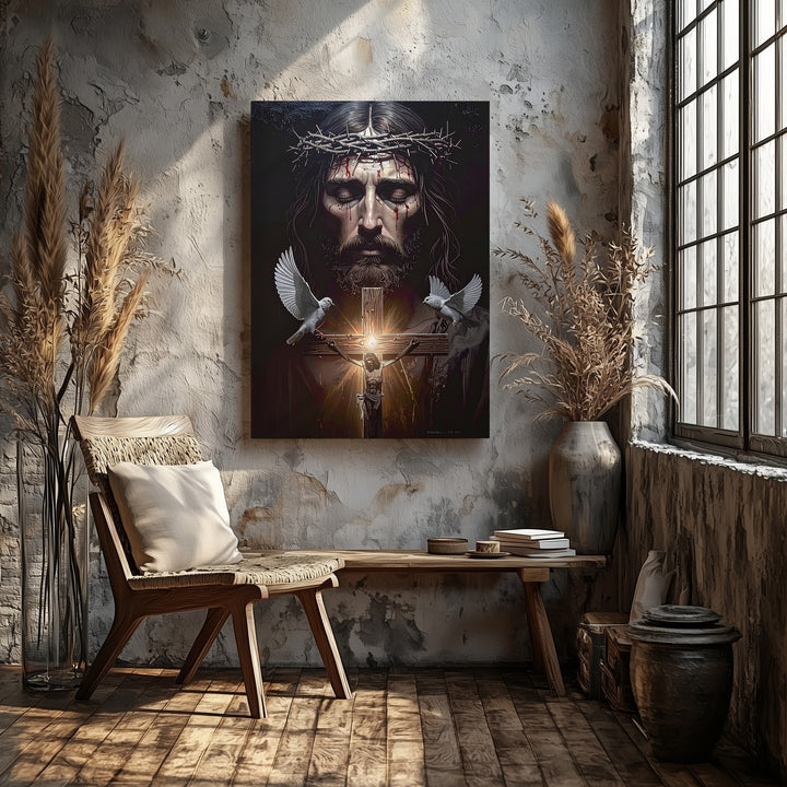 Jesus with Crown of Thorns Canvas – Dramatic Christian Wall Art of Suffering and Redemption - Gifitto
