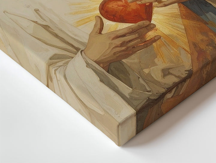 Jesus with Glowing Sacred Heart Canvas – Serene Christian Wall Art of Divine Love and Devotion - Gifitto