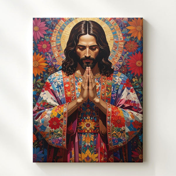 Jesus in Ornate Folk Robe Canvas – Vibrant Christian Wall Art of Devotion and Sacred Tradition - Gifitto