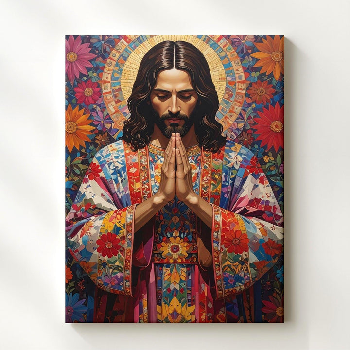 Jesus in Ornate Folk Robe Canvas – Vibrant Christian Wall Art of Devotion and Sacred Tradition - Gifitto
