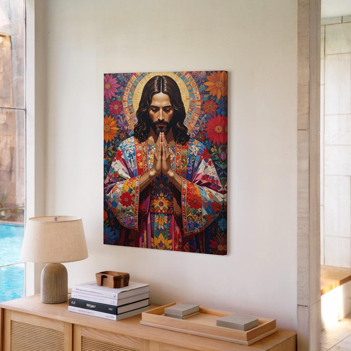 Jesus in Ornate Folk Robe Canvas – Vibrant Christian Wall Art of Devotion and Sacred Tradition - Gifitto