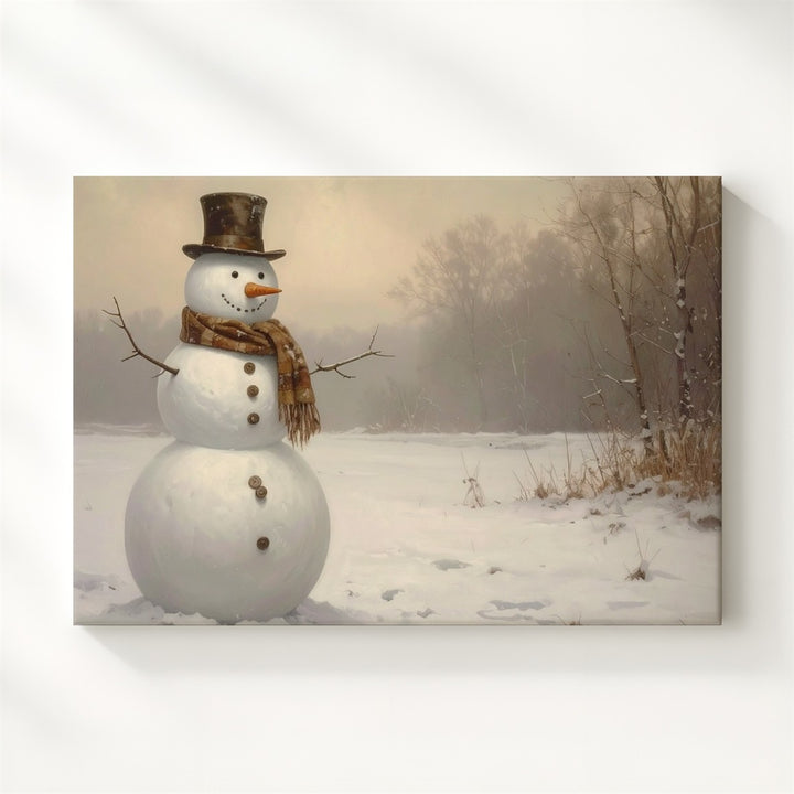 Jolly Snowman in Clearing Canvas – Playful Winter Portrait Art - Gifitto
