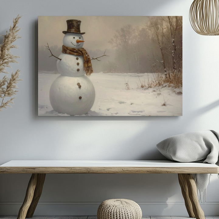 Jolly Snowman in Clearing Canvas – Playful Winter Portrait Art - Gifitto