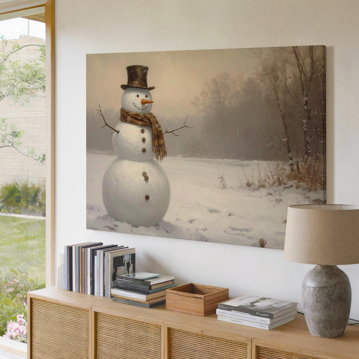 Jolly Snowman in Clearing Canvas – Playful Winter Portrait Art - Gifitto