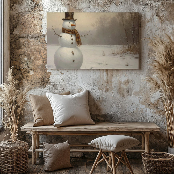 Jolly Snowman in Clearing Canvas – Playful Winter Portrait Art - Gifitto