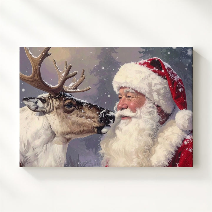 Santa & Reindeer Nose Touch Canvas – Whimsical Christmas Bond Art - Gifitto